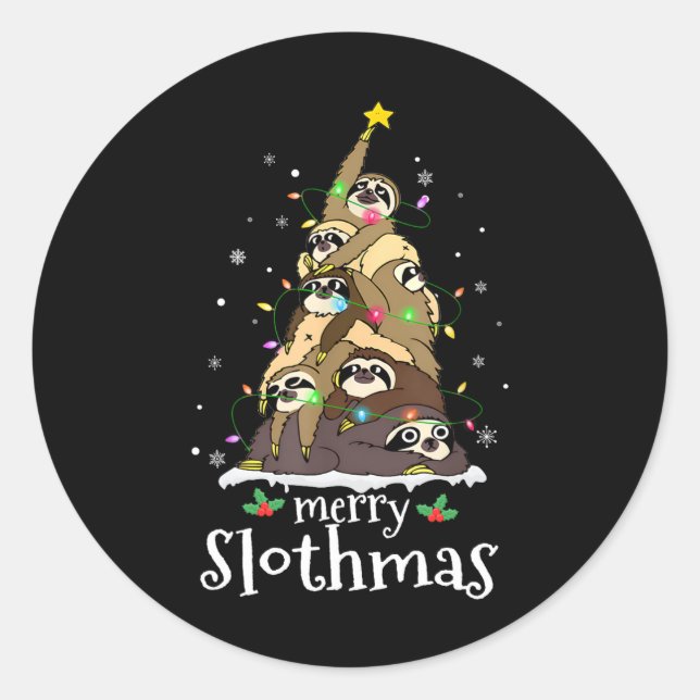Sticker Rond Joyeux Slothmas joli Noël Sloth Santa Hat Noël (Devant)