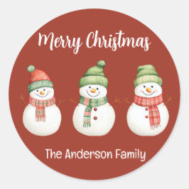 Sticker Rond Joyeux Snowmen de Noël