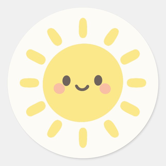 Sticker Rond Joyeux soleil jaune avec un visage souriant (Devant)