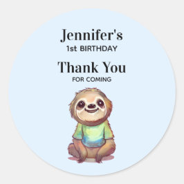 Sticker Rond Joyeux sourire Sloth assis détente Anniversaire