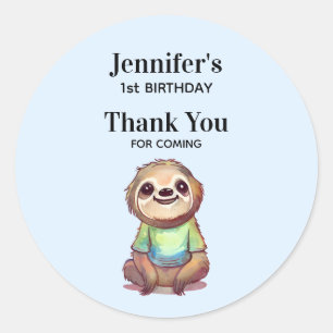 Sticker Rond Joyeux sourire Sloth assis détente Anniversaire