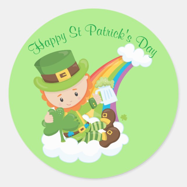 Sticker Rond Joyeux St Patrick's Day Leprechaun (Devant)