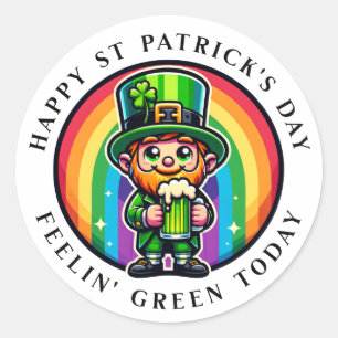 Sticker Rond Joyeux St Patrick's Day Leprechaun avec bière vert
