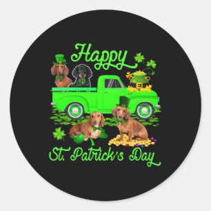 Sticker Rond Joyeux St. Patricks Day Leprechaun Dachshund Green