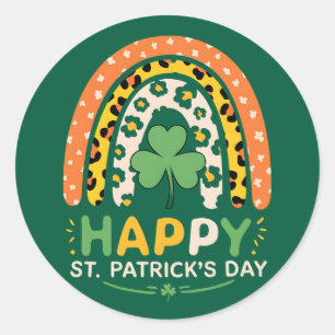 Sticker Rond Joyeux St Patrick's Day mignonne Rainbow Leopard