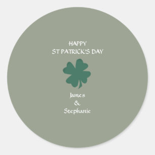 Sticker Rond Joyeux St Patrick's Day Shamrock Custom Sage Green