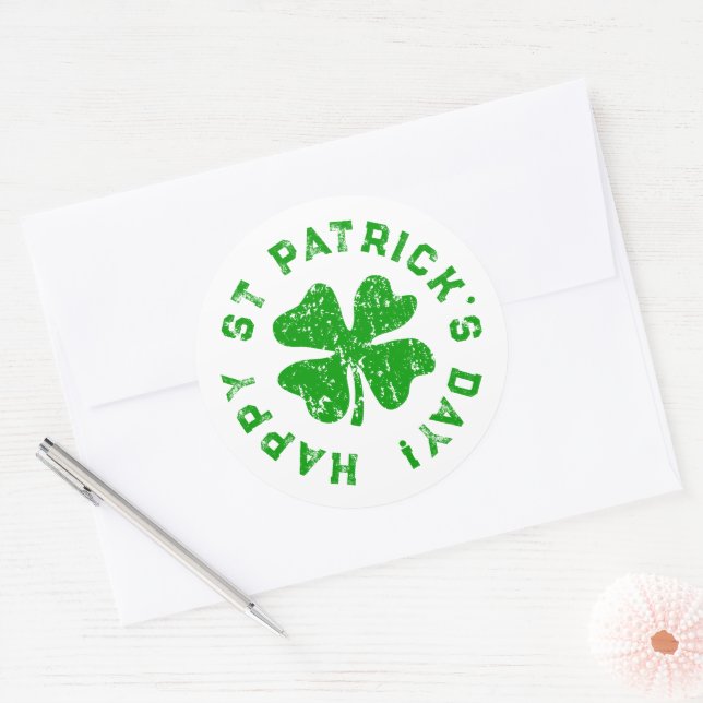 Sticker Rond Joyeux St Patrick's Day shamrock en détresse (Enveloppe)