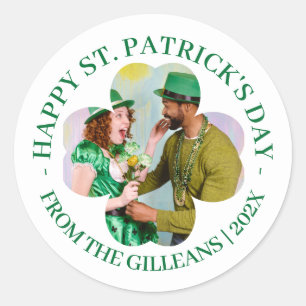 Sticker Rond Joyeux St. patrick's day Shamrocks Famille Photo