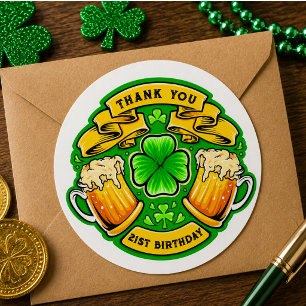 Sticker Rond Joyeux St. Patrick's Day Trèfle 21e Anniversaire