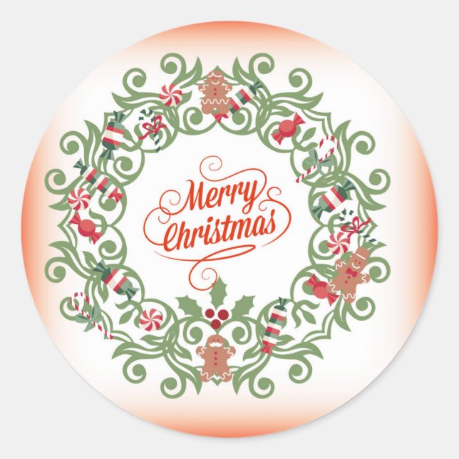 Sticker Rond Joyeux style ornemental de Noël (Devant)