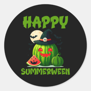 Sticker Rond Joyeux Summerween Été Pastèque Jack-o-lantern