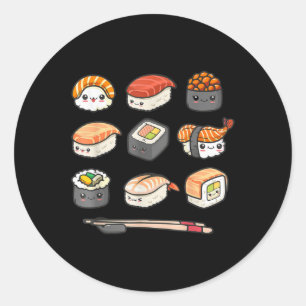 Sticker Rond Joyeux Sushi Anime Kawaii Joue Nourriture Japonais