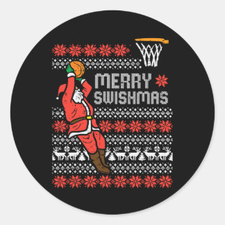 Sticker Rond Joyeux Swishmas Basketball Laid Noël Hommes