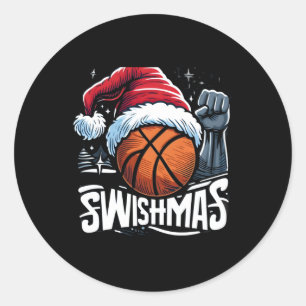 Sticker Rond Joyeux Swishmas Vilain Noël Basket-ball Noël