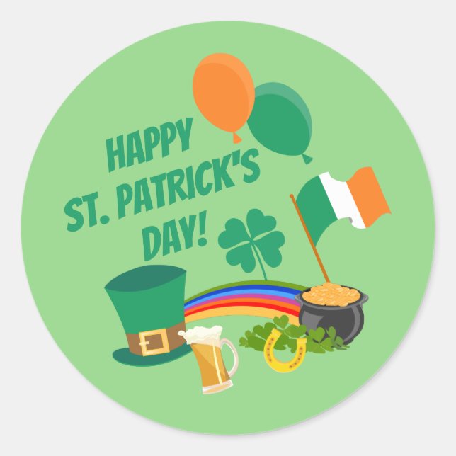 Sticker Rond Joyeux symboles et traditions de la Saint Patrick (Devant)