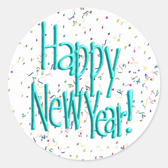 Sticker Rond Joyeux texte de la nouvelle année Turquoise (Devant)