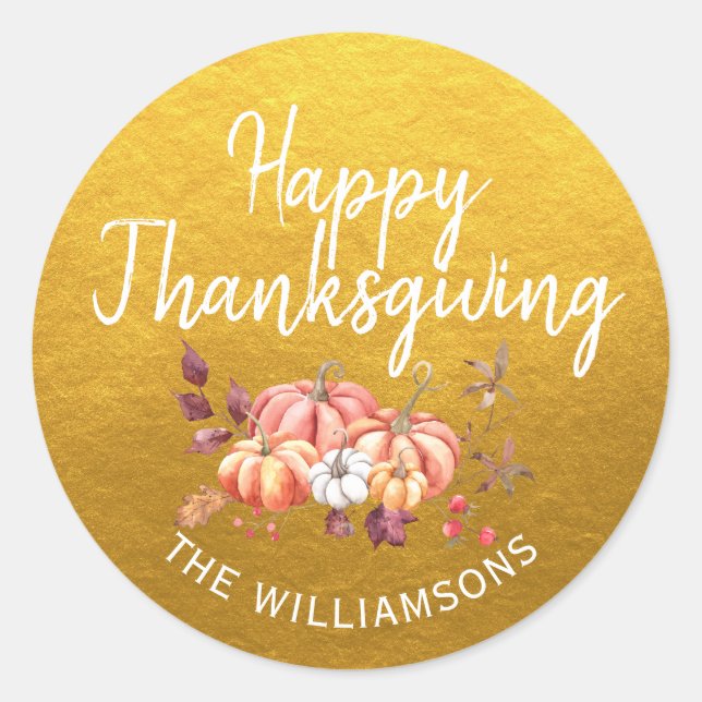Sticker Rond Joyeux Thanksgiving Citrouille d'automne Classique (Devant)