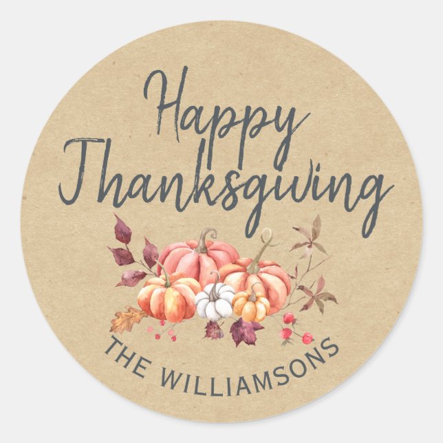 Sticker Rond Joyeux Thanksgiving d'automne Citrouille Papier Kr (Devant)