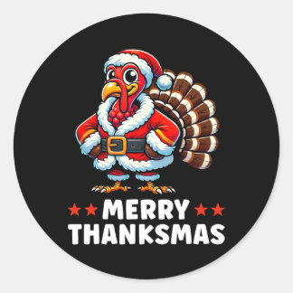 Sticker Rond Joyeux Thanksmas Thanksgiving Turquie Noël Drôle
