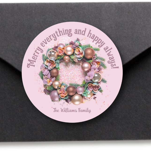 Sticker Rond "Joyeux tout et heureux toujours" rose vacances (Créateur téléchargé)
