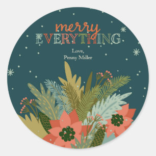 Sticker Rond Joyeux tout Noël Foliage Gite Cadeau