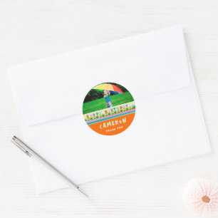 Sticker Rond Joyeux train d'anniversaire coloré photo d'anniver