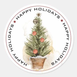 STICKER ROND JOYEUX VACANCES, ANCIEN ARBRE DE NOËL DE MODE