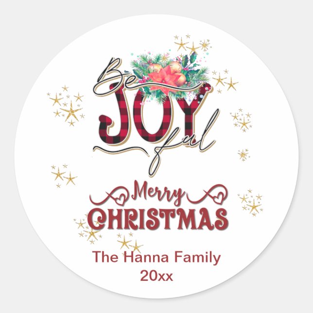 Sticker Rond Joyeux vacances Floral et Noël Plaid (Devant)