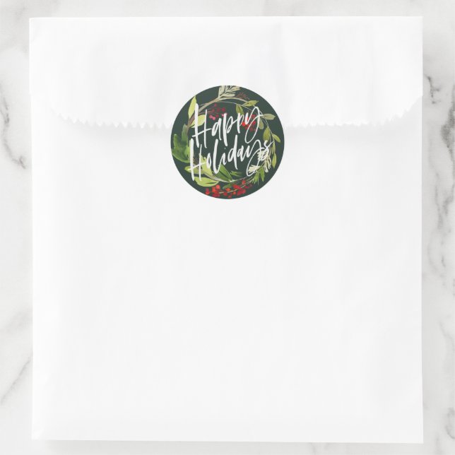 Sticker Rond Joyeux vacances moderne chic aquarelle feuillage (Sac)