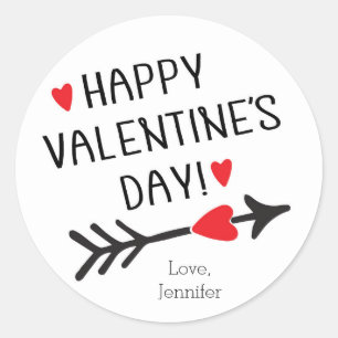 Sticker Rond JOYEUX VALENTIN Cœur Rouge Flèche Moderne
