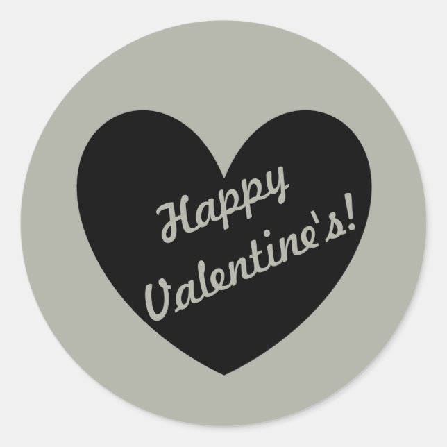 Sticker Rond "Joyeux Valentine's"Coeur Noir sur Pussywillow Gre (Devant)