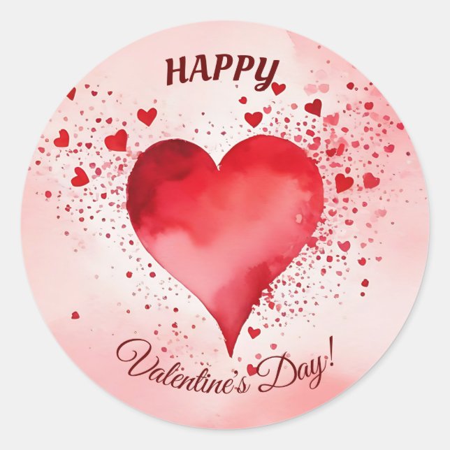 Sticker Rond Joyeux Valentines Coeur rouge (Devant)