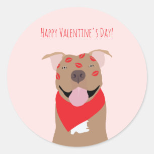 Sticker Rond Joyeux Valentines Day American Bulldog Kiss Marks