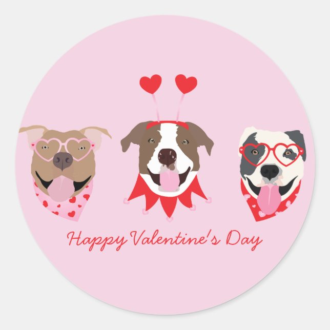 Sticker Rond Joyeux Valentines Day American Pit Bull Terriers (Devant)
