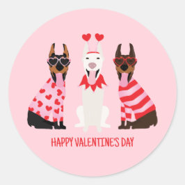 Sticker Rond Joyeux Valentines Day Chiens Dobermann