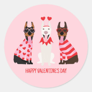 Sticker Rond Joyeux Valentines Day Chiens Dobermann