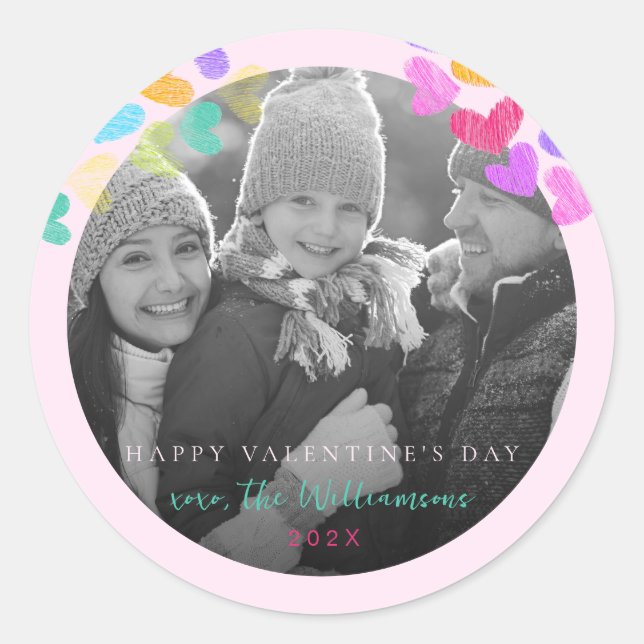 Sticker Rond Joyeux Valentines Day Cute Pastel Hearts Photo (Devant)