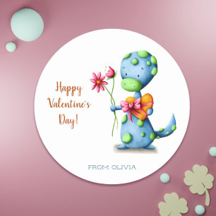 Sticker Rond Joyeux Valentines Jour classe Dinosaur