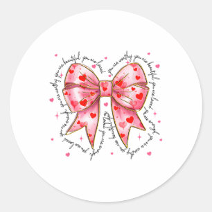Sticker Rond Joyeux Valentines Jour Coquette Coeur Bow Fille Fe