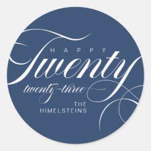 Sticker Rond Joyeux vingt-trois Blanc Bleu Hanoukka