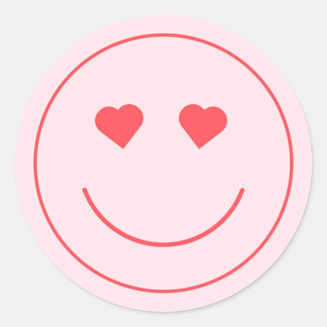 Sticker Rond Joyeux Visage Coeur yeux | Rose (Devant)