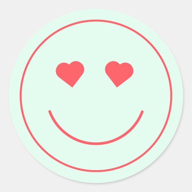 Sticker Rond Joyeux Visage Coeur yeux | Vert menthe (Devant)