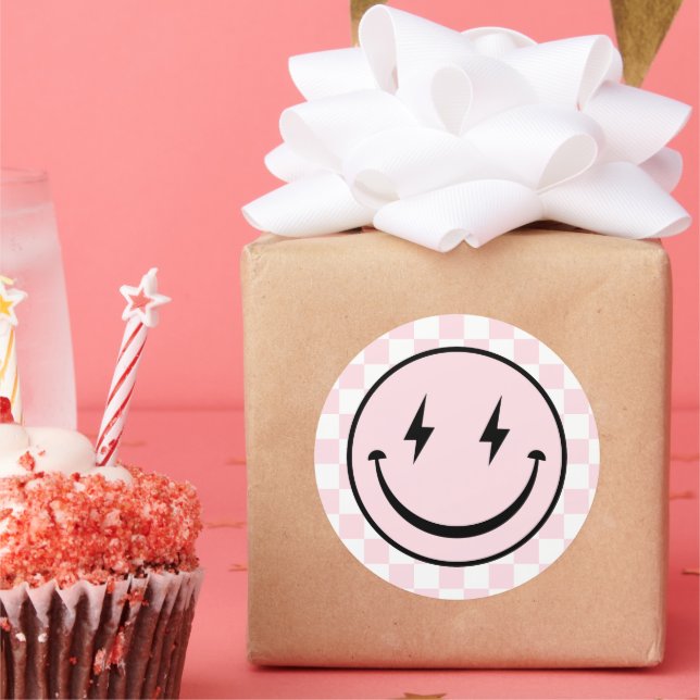 Sticker Rond Joyeux Visage Super Rose fille Anniversaire (Fête)