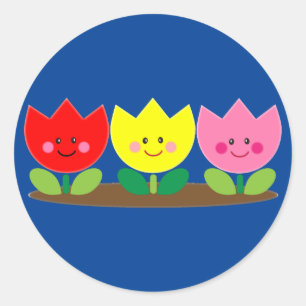Sticker Rond Joyeux visage Tulip Fleurs Jardin art