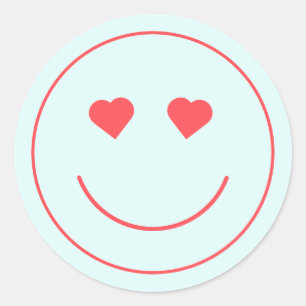 Sticker Rond Joyeux visage yeux coeur   Bleu