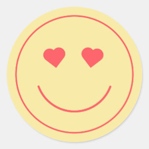 Sticker Rond Joyeux visage yeux coeur   Jaune