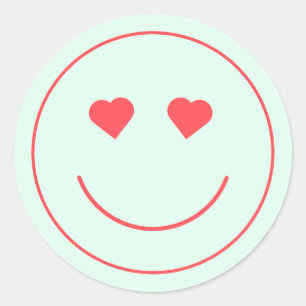 Sticker Rond Joyeux visage yeux coeur   Vert menthe