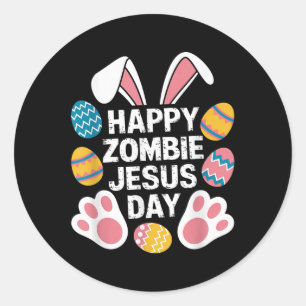 Sticker Rond Joyeux Zombie Jésus Jour de Pâques Zombie