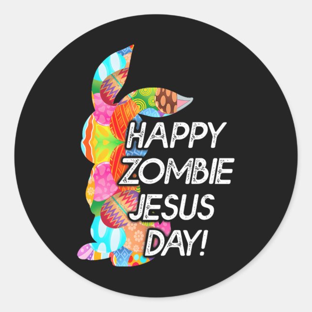 Sticker Rond Joyeux Zombie Jour Jésus Lapin de Pâques pour (Devant)