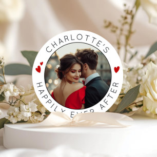 Sticker Rond Joyeuxement à jamais après Cœurs Photo Bridal show